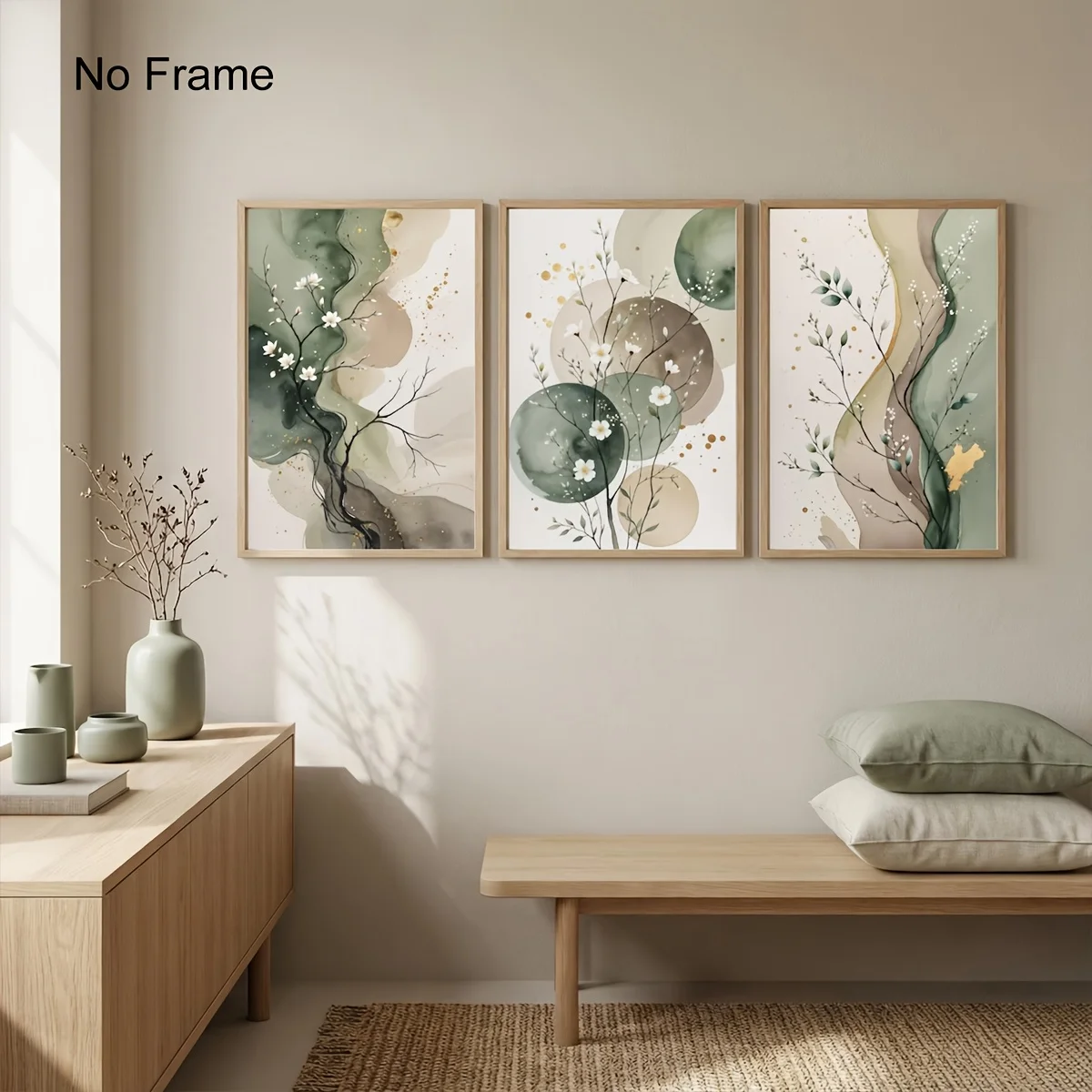 3pcs/set Watercolor Sage Plant Canvas Printing Green Abstract Flower Art Wall Art Poster for Modern Living Room Home Decoration