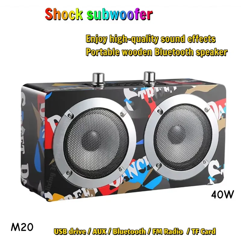 

40W Power Colorful Graffiti Bluetooth Speaker Dual Speaker Design Wireless Subwoofer TF FM Radio Portable Home KTV Stereo Audio