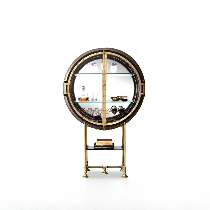 Light luxury high-grade stainless steel porthole wine cabinet, luxury home home designer high-end floor-to-ceiling glass display