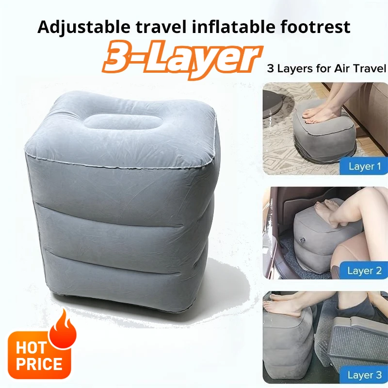 Aufblasbares Fußstützkissen für Reisen, tragbar, höhenverstellbar, 3-stufiger Hocker für Fußstütze, Beinkissen, Kissen für Auto und Büro – Detail 1