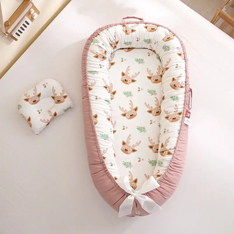 2023Crib with Pillow Portable Crib Travel Bed Toddler Toddler Pure Cotton Crib Newborn Baby Crib Crib Crib