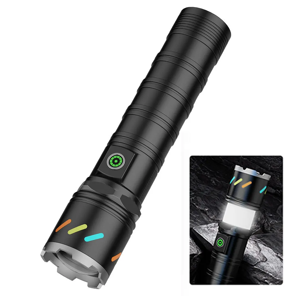White Laser Flashlight TYPE-C Rechargeable with Output Zoom Atmosphere Light Outdoor Waterproof Strong Light Flashlight