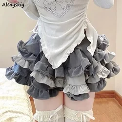 Cake Puff Skirts Women Designed Hotsweet Girl A-line Grey Baggy Cute Folds All-match Mini Y2k Skirt Female Stylish Ulzzang Chic