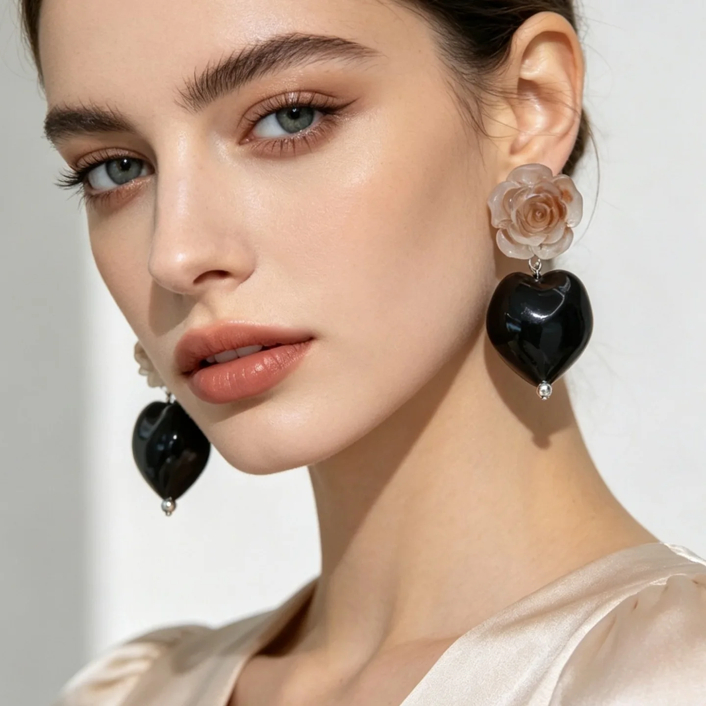 Statement Big Black Rose Flower Irregular Heart Dangle Earrings For Women Personality New Pendientes