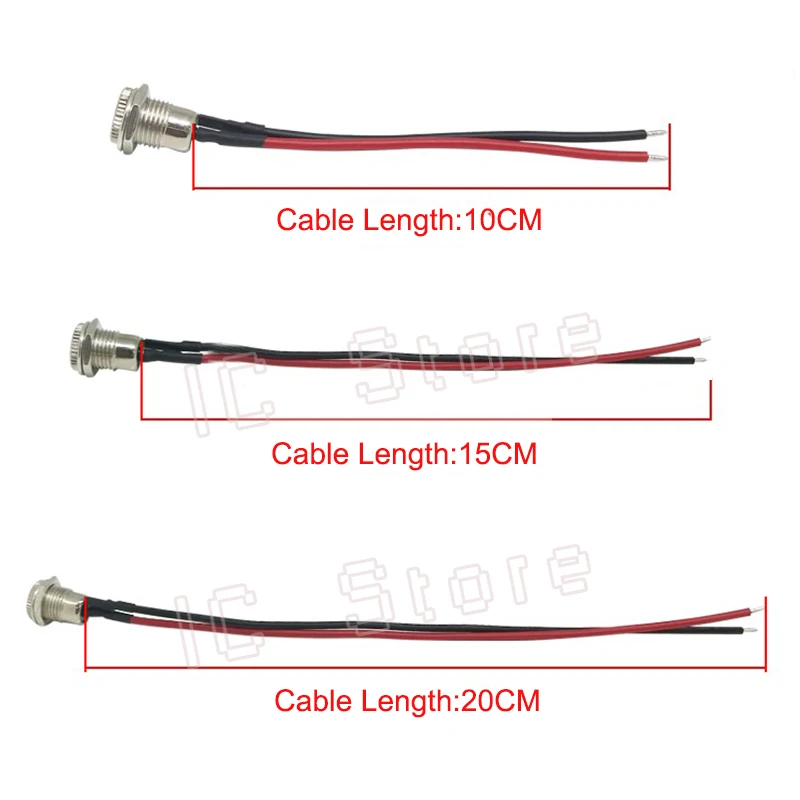 10PCS DC099 5.5 x 2.1mm 2.5mm DC Power Outlet Male Female Connector Adapter with 20AWG cable 10cm 15cm 20cm