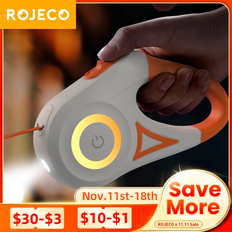 ROJECO Automatic Retractable Dog Leash LED Luminous Leading Fashion Light Straps For Dog Puppy Pet Flexi Walking Running Lead