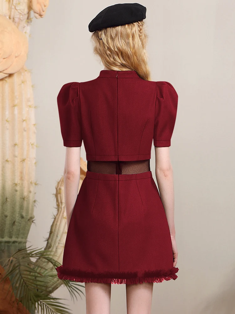 New Chinese Red Dresses 2024 Summer Elegance Retro Style Textured Waist-Tight Bottoming Dress Women Streetwear Y2k Dress