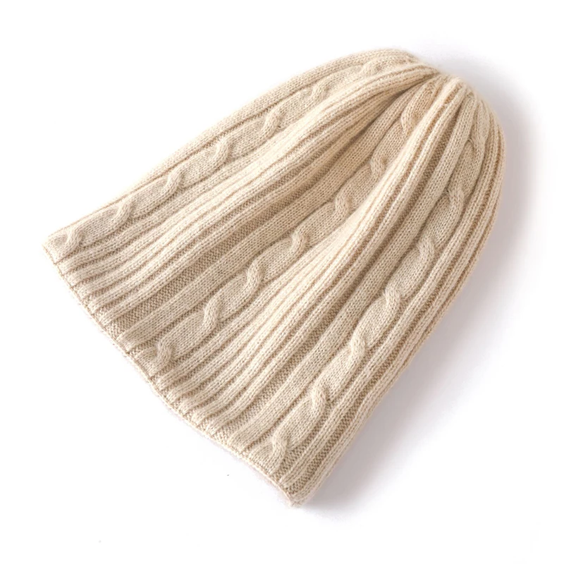 Sparsil 100% Pure Cashmere Beanies for Women Winter Double-sided Wearable Bonnet Warm Thick 2 Layer Twisted Beanie y2k Skullies