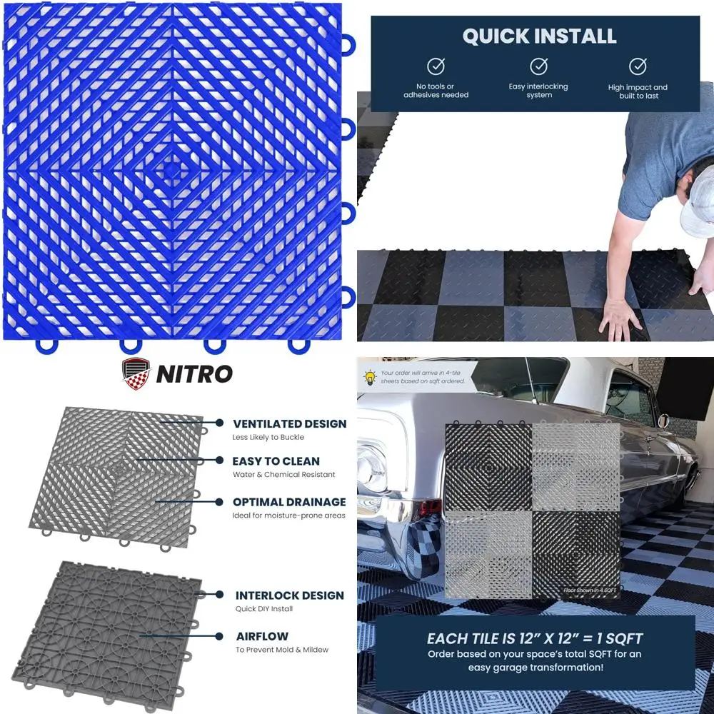 بلاط أرضية جراج متشابك من البلاستيك مقاس 12 × 12 غير قابل للانزلاق لتنظيم المرآب والسلامة #1