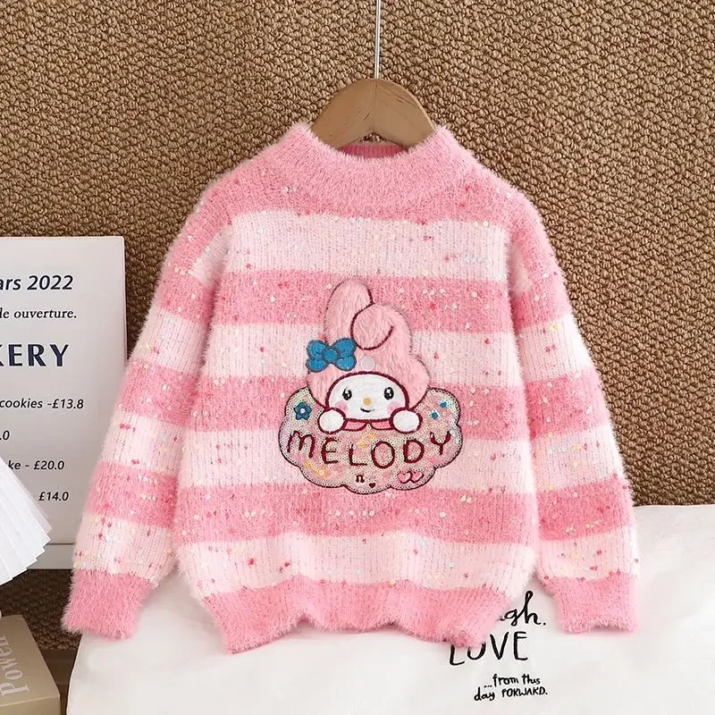 

My Melody Anime Kawaii Sanrio Long Sleeve Sweater Autumn Winter Cute Cartoon Cinnamoroll Kuromi Children Thickened Hooded Gifts