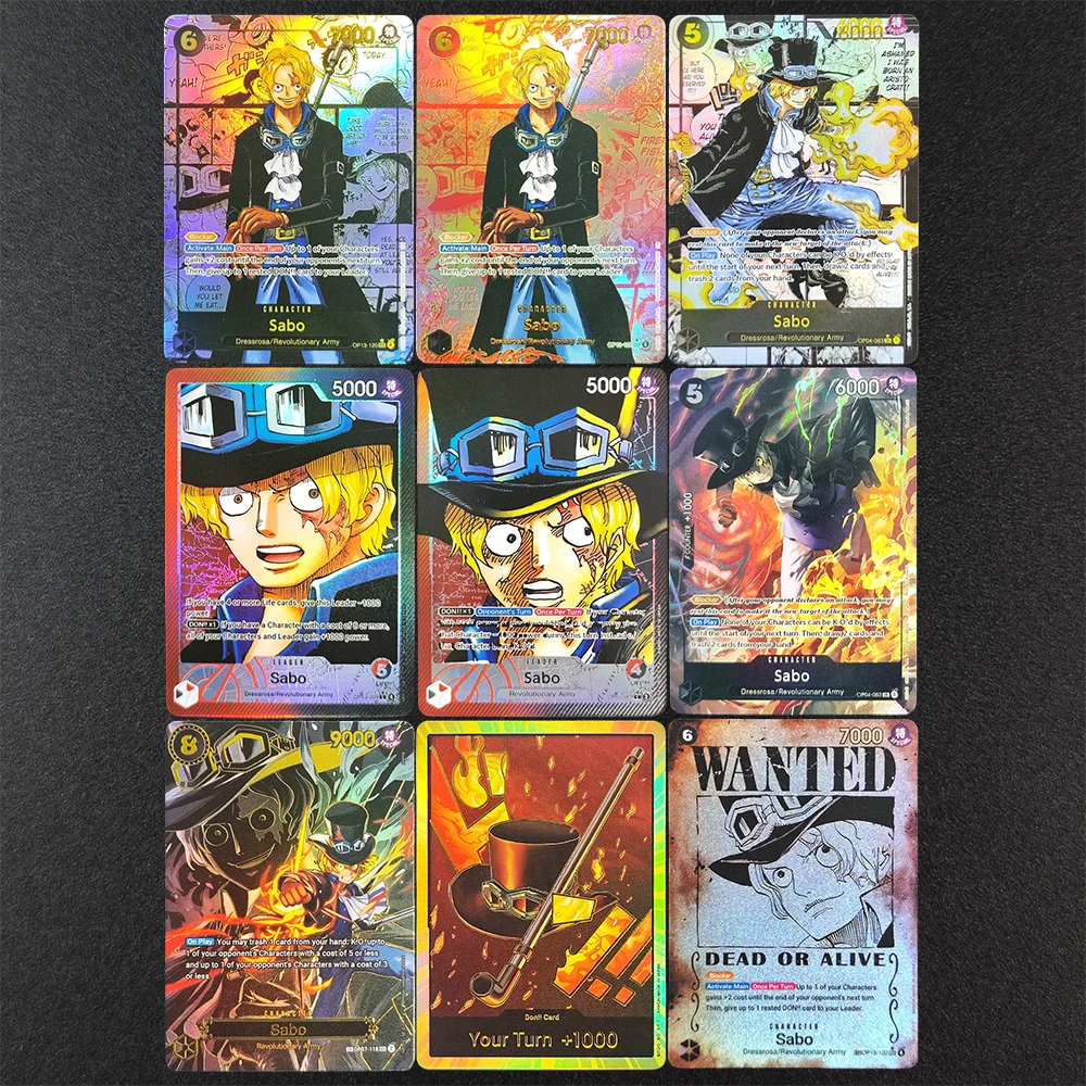 DIY Proxy OPCG One Piece English Sabo OP04-083 Manga OP13-120 Alternate Art Wanted Poster OP07-118 SP OP13-004 Game Card Toy