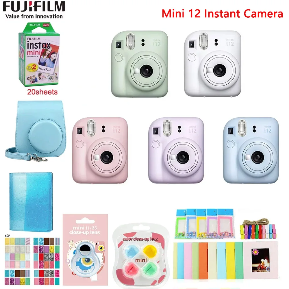 

Классический комплект аксессуаров для мгновенной камеры Fujifilm Instax Mini 12: сумка-чехол на плечо и подарочный набор с 20/40 листами мини-пленки