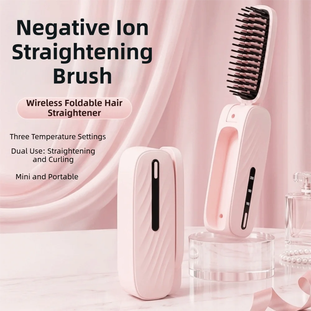 携帯用マイナスイオンストレートブラシ、折りたたみ式、速効性ヘアスタイリングアイロン、ワイヤレスusb充電式、前髪用カールアイロン、ヘアケア用