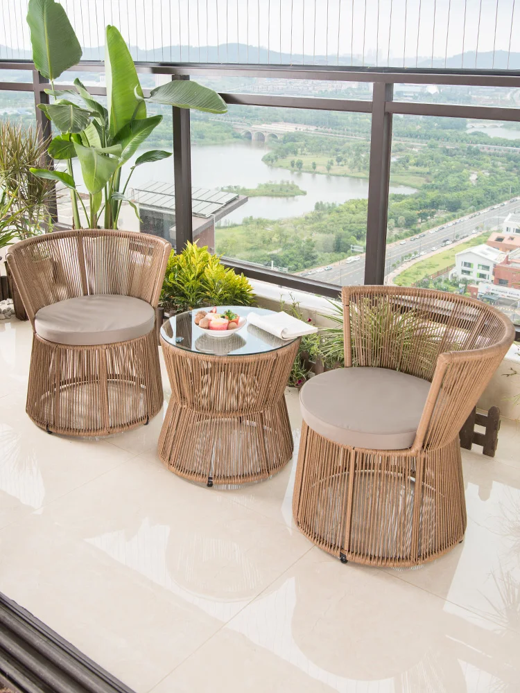 Balcony Creative Woven Rattan Tables and Chairs Small Coffee Table Coffee Shop