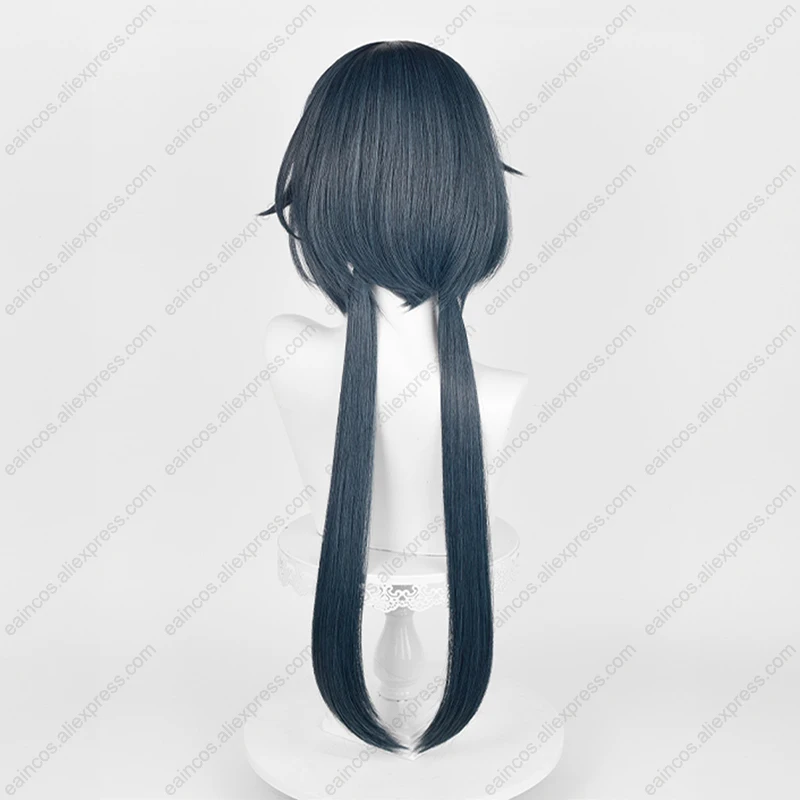 HSR Yunli Wig Cosplay 78cm, Wig panjang biru abu-abu tahan panas rambut sintetis