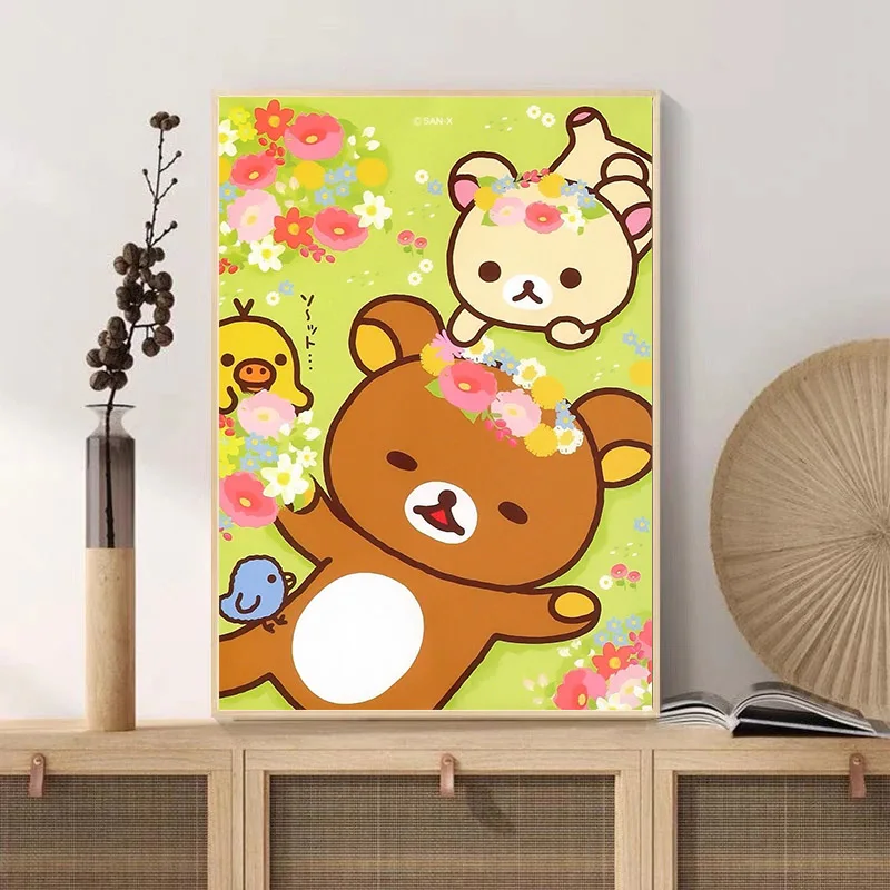 Anime Cute Cartoon R-Rilakkuma DIY Diamond Drawing Manga Bear Chick Cat Reading Nursery Children Kawaii Room Decoration