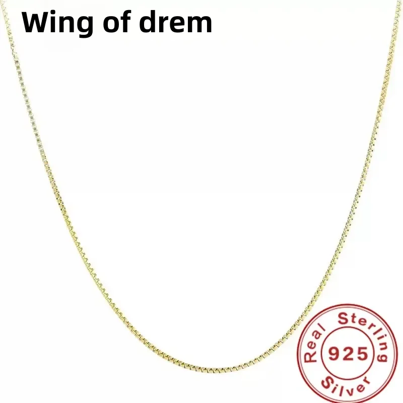 925 Sterling Silver Gold-Plated 1mm Width Box Chain Necklace Fashion Basic Choker for Women Jewelry Gift