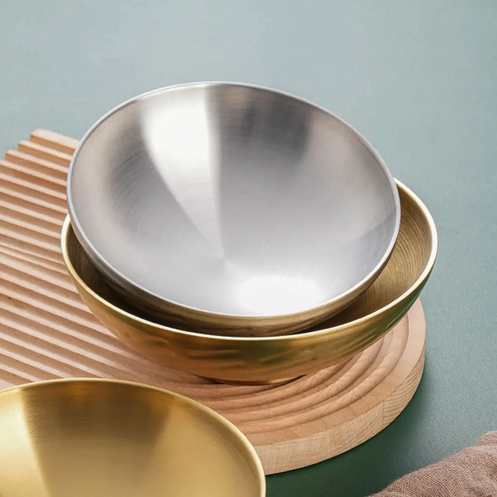 Thickened Stainless Steel Bowl High Footed Double Layer Korean Ramen Bowl Heat-insulating Drop Resistant Soup Bowl Children Use