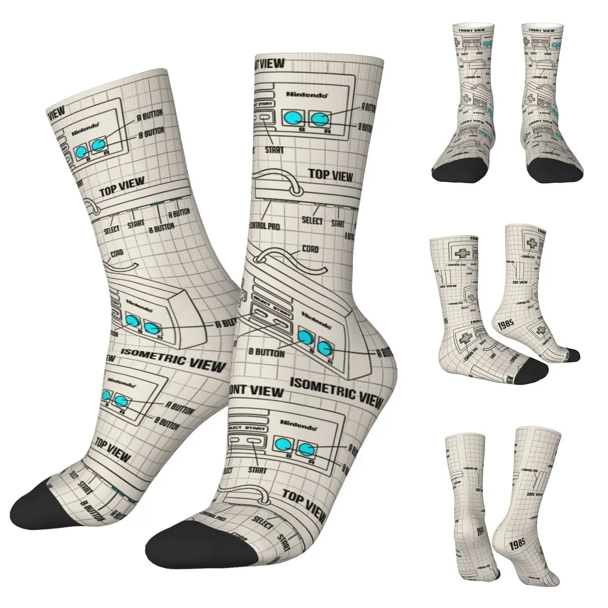 3D printing cosy Unisex Socks,Hip Hop Nintendo NES Controller Parts Schematic Graphic Interesting Four Seasons Sock