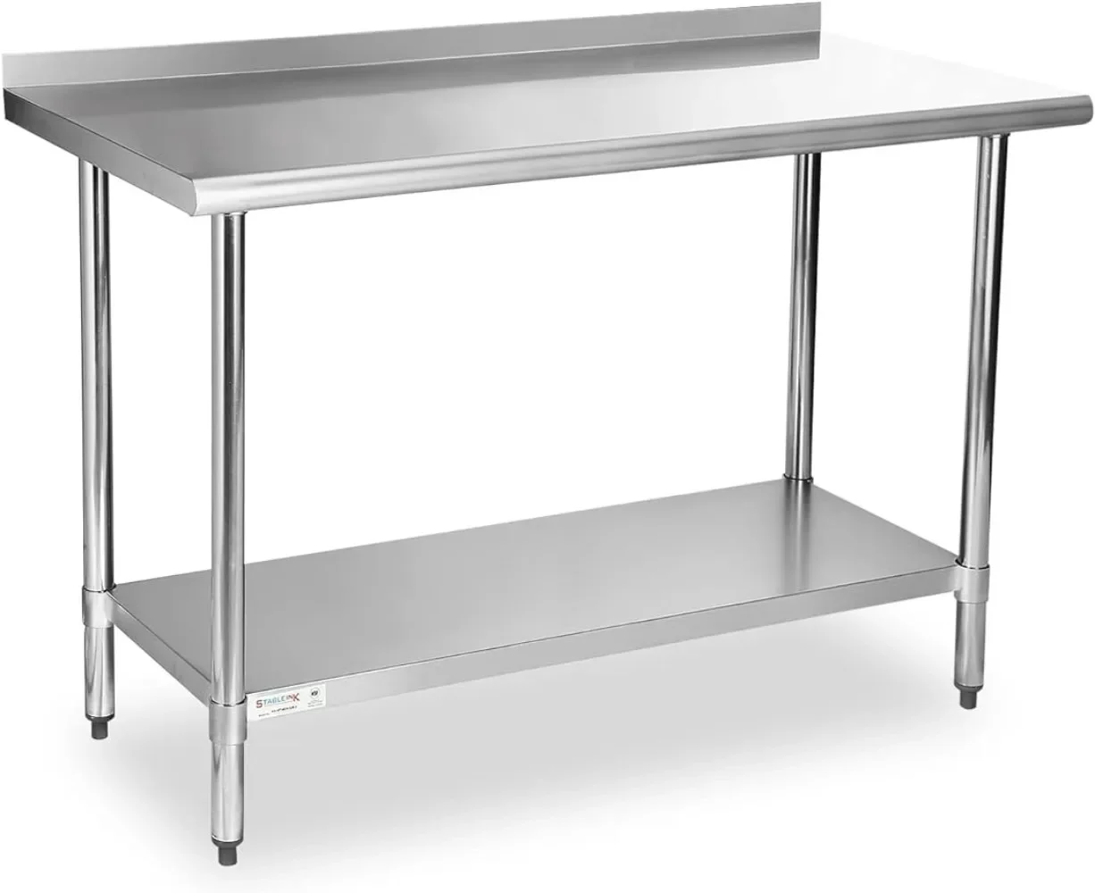 NSF Stainless Steel Table 24 x 60 Inches Metal Prep & Work Table with Backsplash Adjustable Undershelf and Table Foot