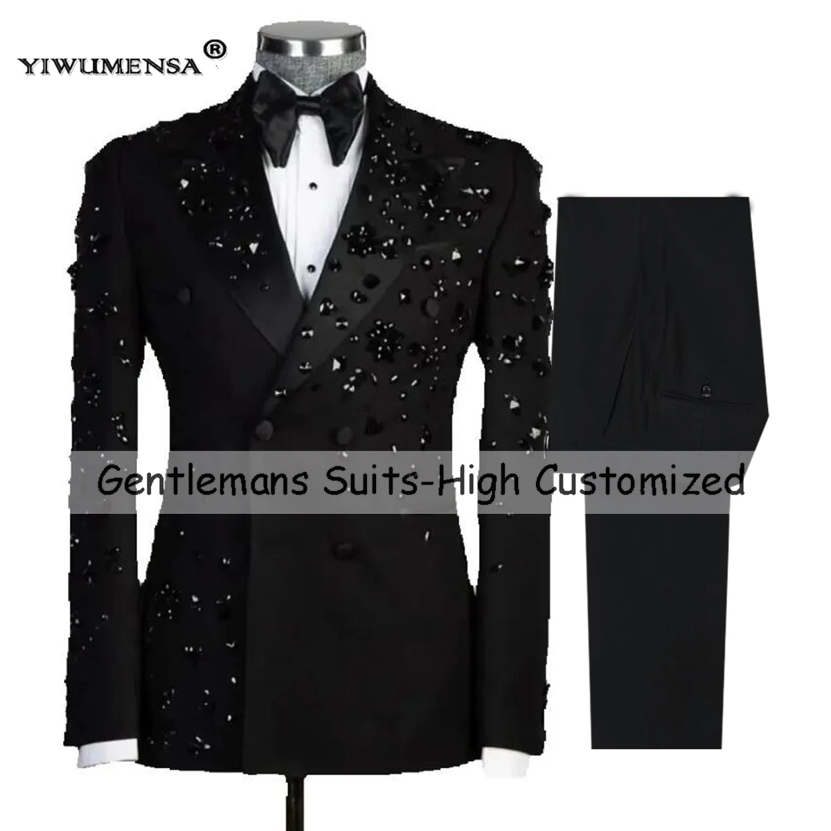 

Exclusive Men Suits For Wedding Jewelry Ornament Tuxedo Formal Party Bridegroom Double Breasted Blazers Customized 2 Pieces Sets