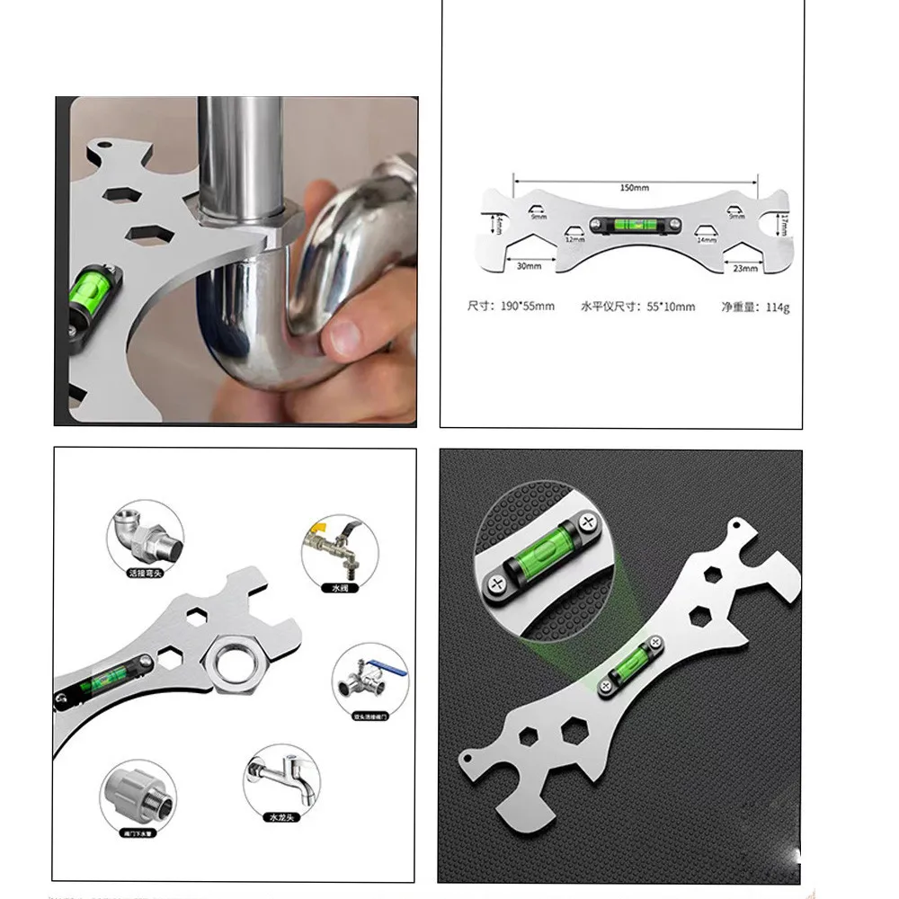 Wrench Tools with Level Shower Faucet Installation Bathroom Multifunctional Level Wrench Ruler Distance Measuring Tool