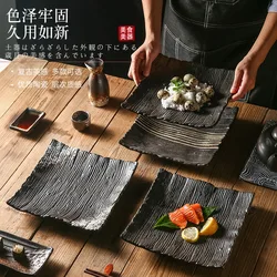 Japanese-Style Ceramic Sushi Iron Plate Western Plate Steak 9-Inch Salad  Household Tableware Square Plate