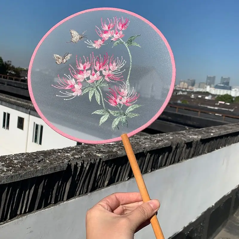 Decorative Fan Chinese Style Floral Embroidery Hanfu Accessories Vintage Hand Fans Classical Elegant Home Decoration Crafts Ins