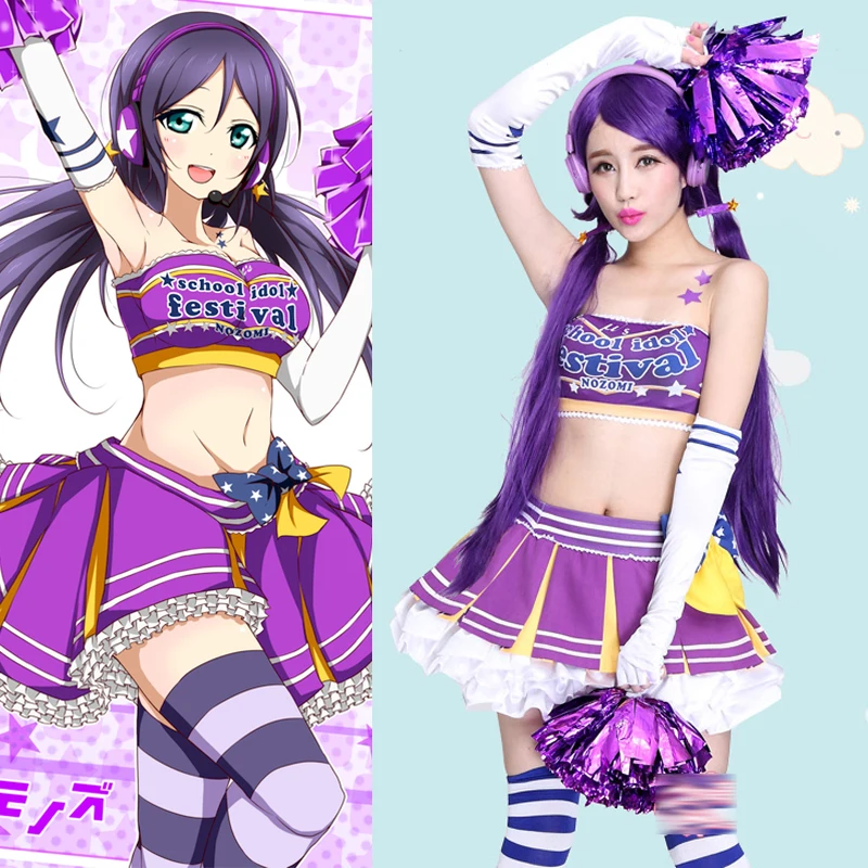 In Stock! Anime Lovelive μ's Cheerleader Uniform Tojo Nozomi skirt Cosplay Costume Halloween Women Costume