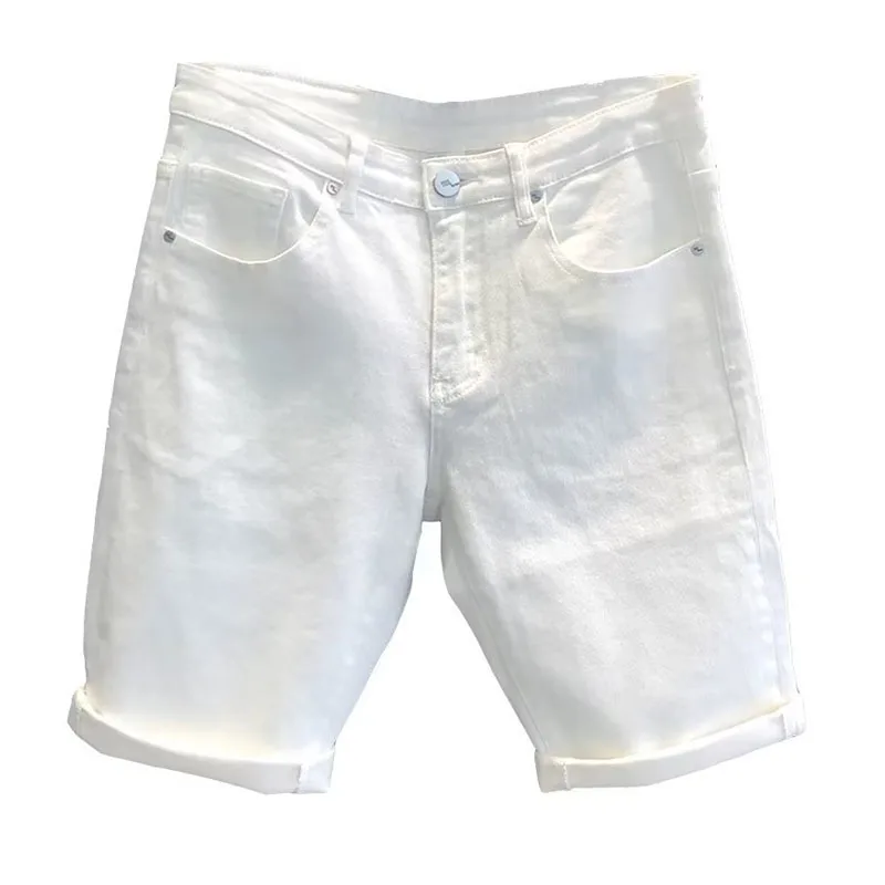 Summer Men\'s Loose Straight Denim Shorts White Black Casual Knee Length Jeans Shorts