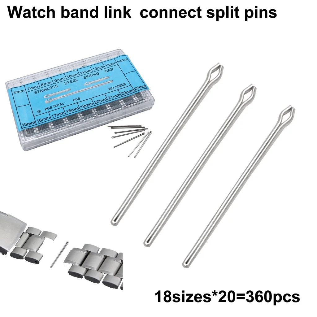 360 개/상자 6mm-23mm 8mm-25mm 시계 밴드 링크 핀 스테인레스 스틸 시계 스트랩 링크 핀 코터 바 시계 수리 액세서리