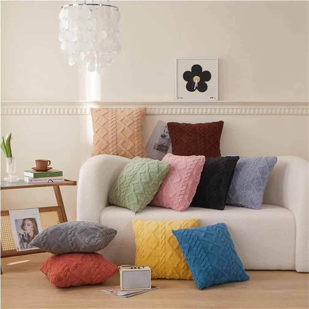 Pack of 2, Simple Jacquard Plush Three-Dimensional Double-Sided Pillowcase, Suitable for Bedroom Sofas and Living Room Beds