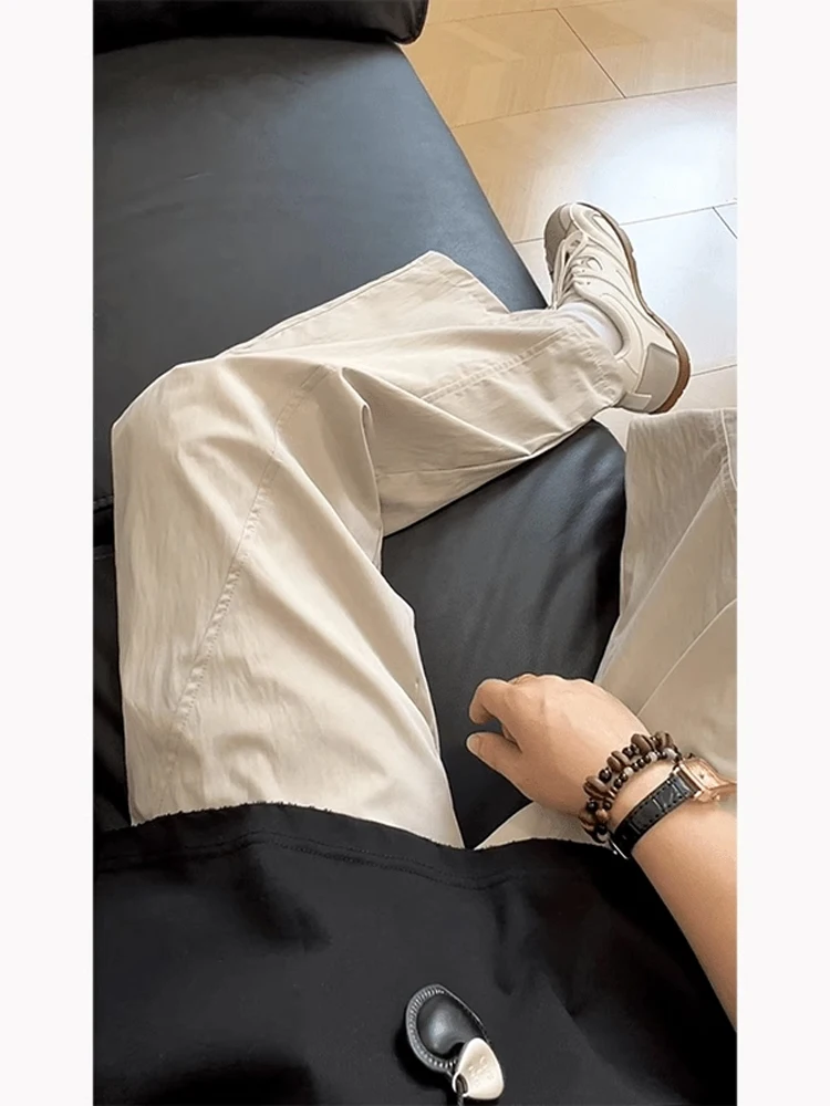 

Ice Blue Lazy Sle Deconstructed Yamamoto Pants Men's Summer Thin Ice Silk Cool Feeling Straight Leg Drapey Cool Pants