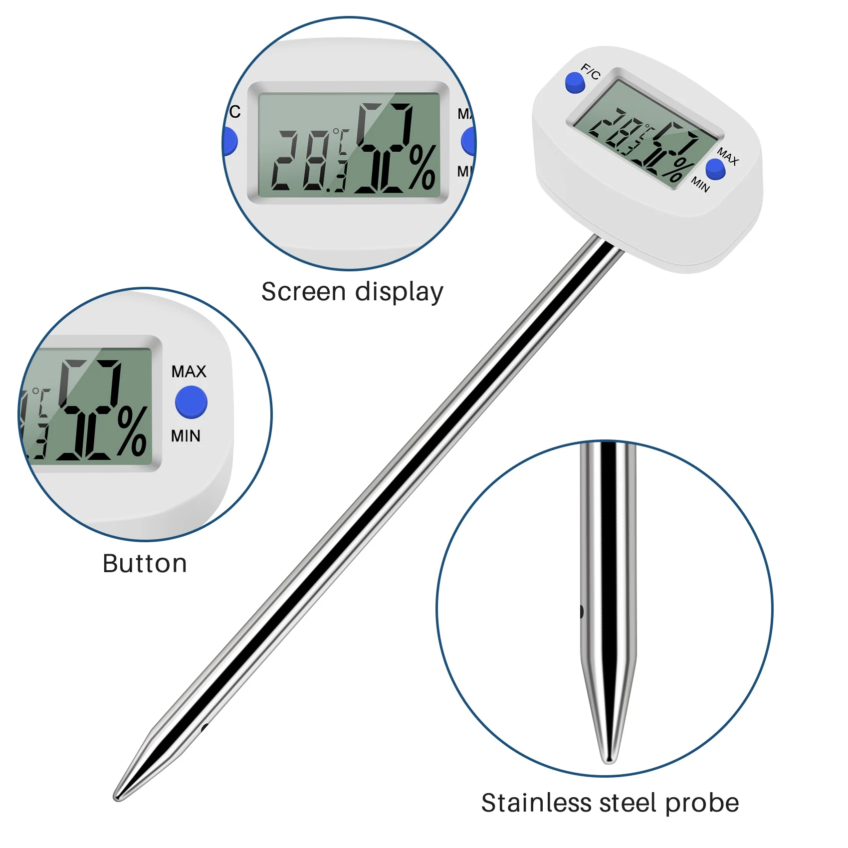 TA290 Digital Soil Hygrometer Moisture Meter Temperature Humidity Tester with Probe for Gardening Farming