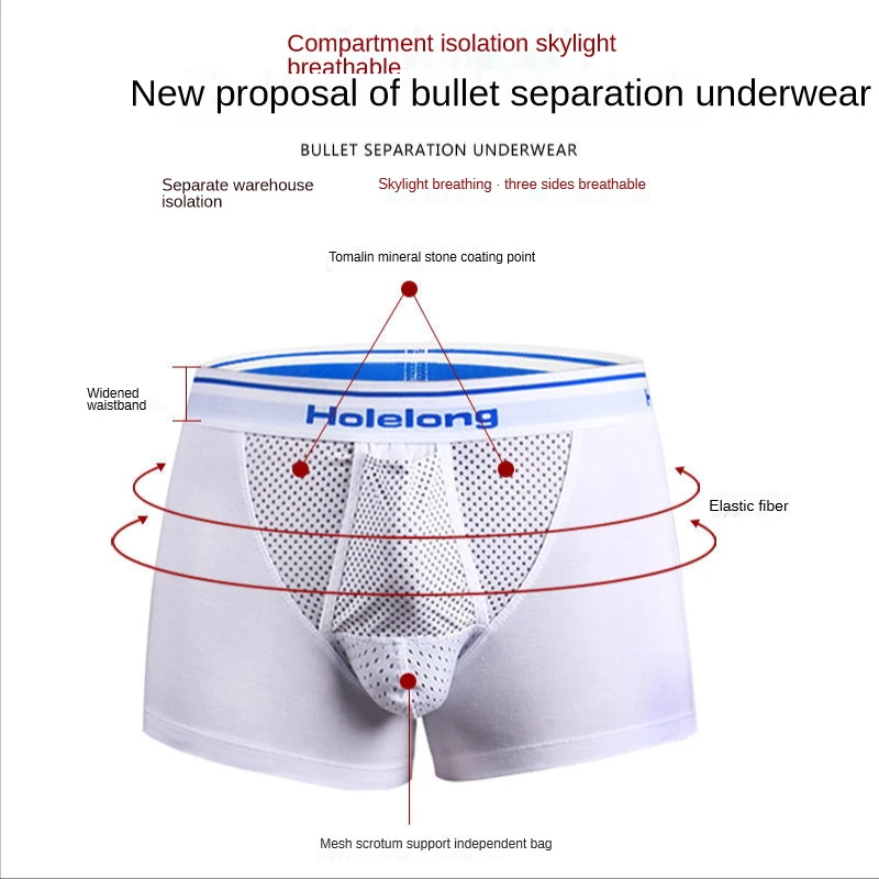 Tourmaline scrotum pocket boxer briefs men's egg snatch separation big front pocket u convex testosterone to damp prolonged sex