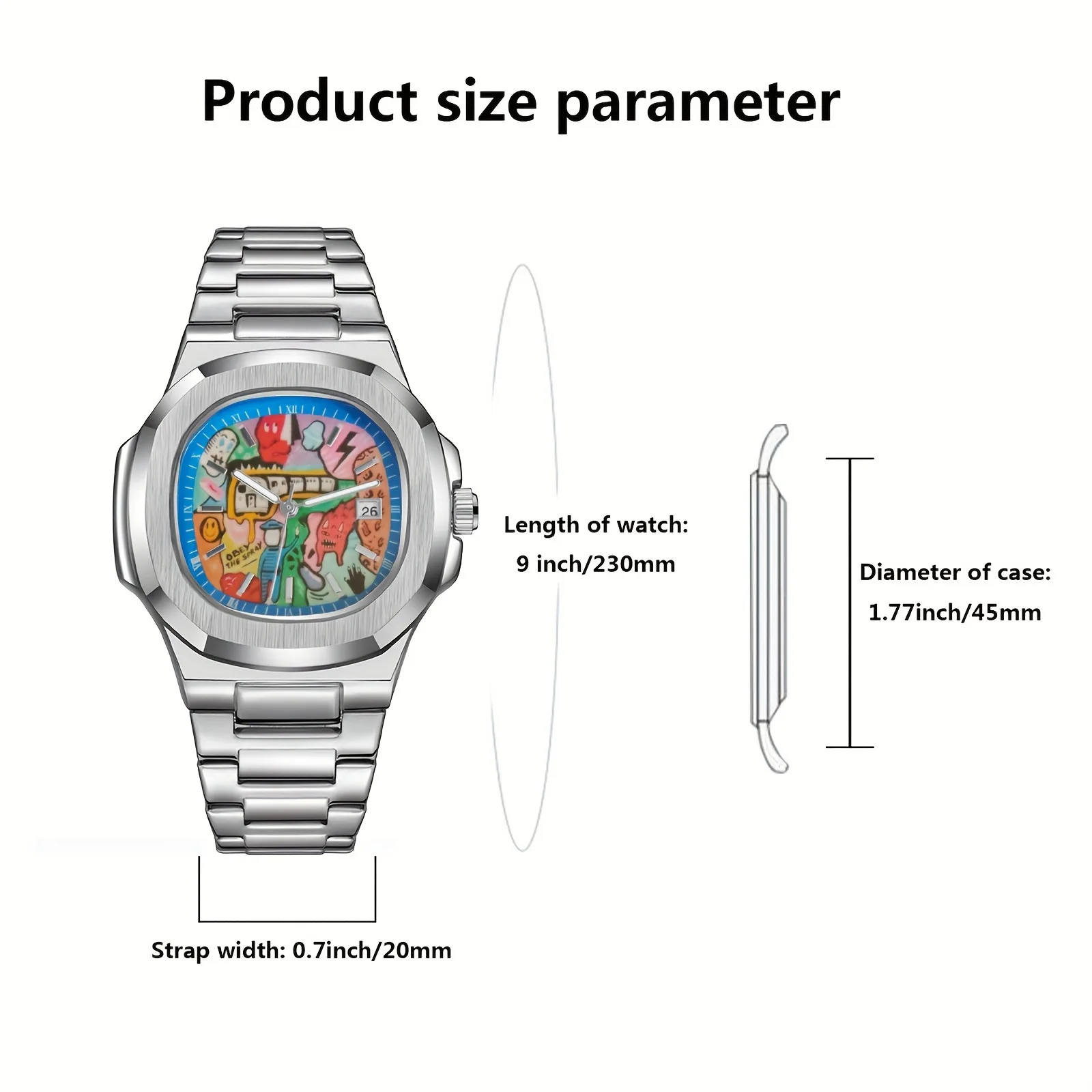 Square Comic Cartoon Dial Quartz Men's WatchTop Casual Business High Quality Steel Top Waterproof Sport Men Watch Male Clock