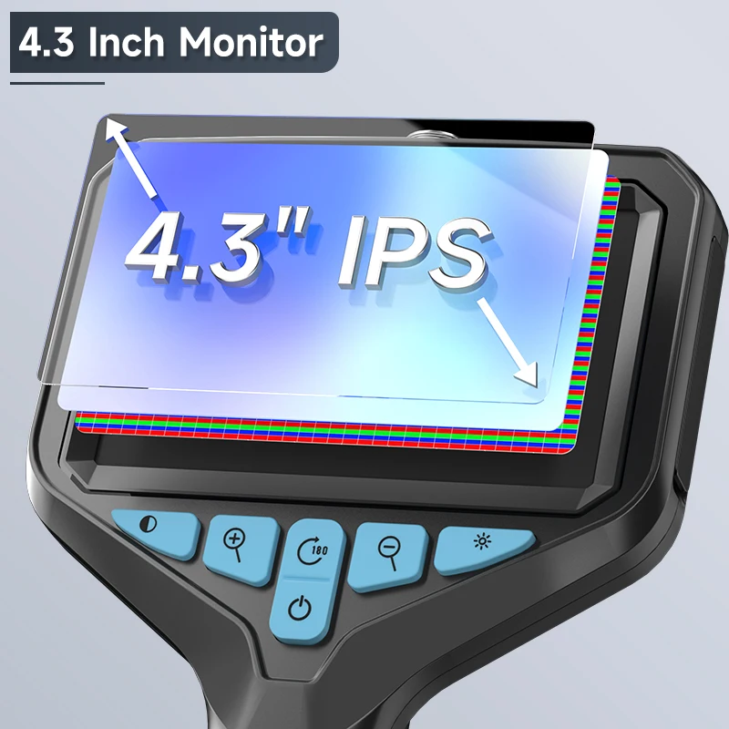 กล้อง Endoscopic อุตสาหกรรม 4.3 ''หน้าจอ IPS 2-100M HD1080P 8MM Probe รถท่อตรวจสอบท่อระบายน้ํา Borescope กันน้ํา LED 2600mAh
