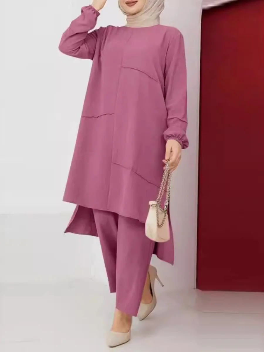 

Eid Muslim Set Women 2 Piece Sets Musulman Ensemble Split Blouses Wide Leg Pants Casual Arab Ramadan Kaftan 2024 Outfit Suits