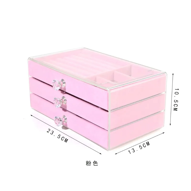 Velvet jewelry storage box, earring and pendant storage box, jewelry box, dust-proof drawer-style jewelry box, dressing table st