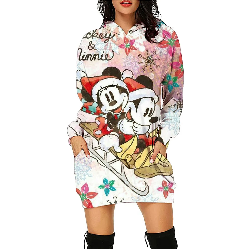 Y2k Women\'s Hoodie Dress Hoodie 2024 Autumn/Winter Christmas Disney Mickey Mouse Series Cute 3D Printed S-3XL Sportswear Anime L