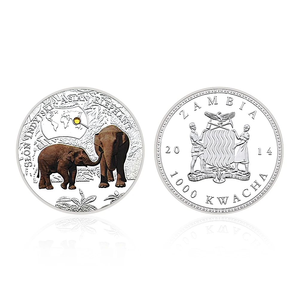 African Endangered Animals Challenge Coin Metal Silver Plated Crystal 1000 Kwacha Zambia Commemorative Coin Collection Gift