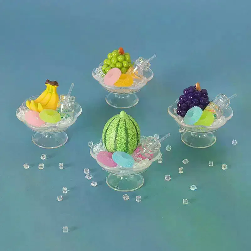 6Pcs Simulation Ornament Model 1:12 Dollhouse Miniature Dessert Pan Ice Blocks Watermelon Fruit Tray House Decor Toy