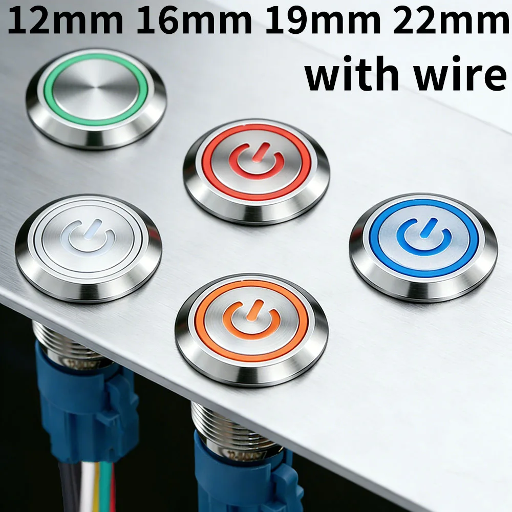 

Металлическая кнопка-переключатель 12 мм, 16 мм, 19 мм, 22 мм с проводом, водонепроницаемая, с LED-подсветкой, для включения/выключения, мгновенного/фиксированного действия, 5В, 12В, 24В, 220В