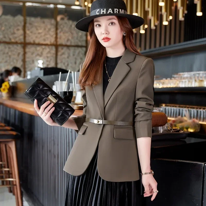 Women's Spring and Fall New Fashion Solid Color Single-button Suit Jacket Artsy Retro Slim-fit Belt Temperament Suit Jacket Y2k