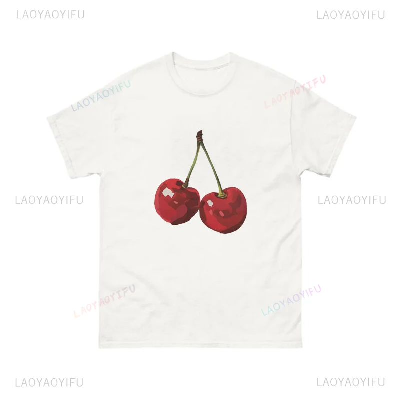 Kersen Y 2K Katoen Bedrukt T-Shirt Zomer Rode Esthetische Kersen Trendy Womens Coquette Klassiek Fruit Tops Vriendin T-Shirt