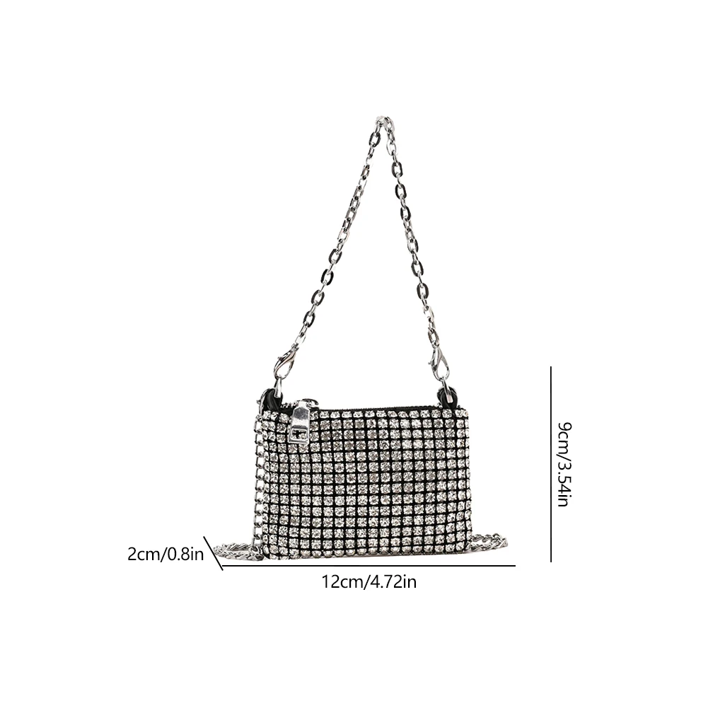 2023 Trend Mini Rhinestone Square Bag Diamond Metal Chain Shoulder