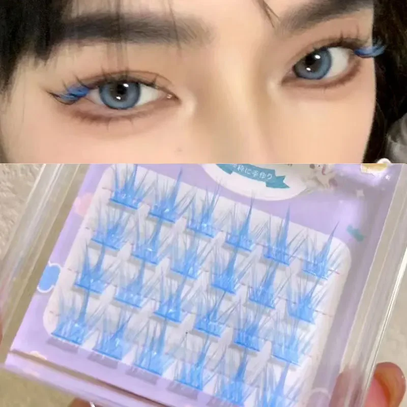 Pink/White/Blue/Purple Colored Eyelash Clusters Manga Lashes False Eyelashes Natural Long Faux Bunche Makeup