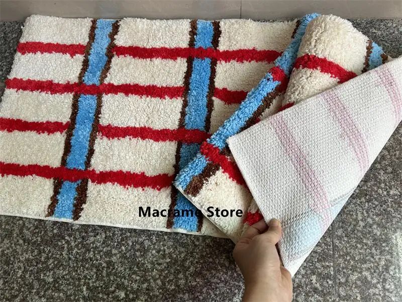 Vintage Color-matching Plaid Bedside Thick Carpet, Absorbent Floor Mat, Non-slip Foot Mat, Home Sofa, Coffee Table, Bathroom