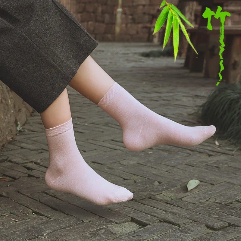 Meias coloridas de fibra de bambu para mulheres Harajuku, sólida, fina, cor doce, 5 pares, primavera