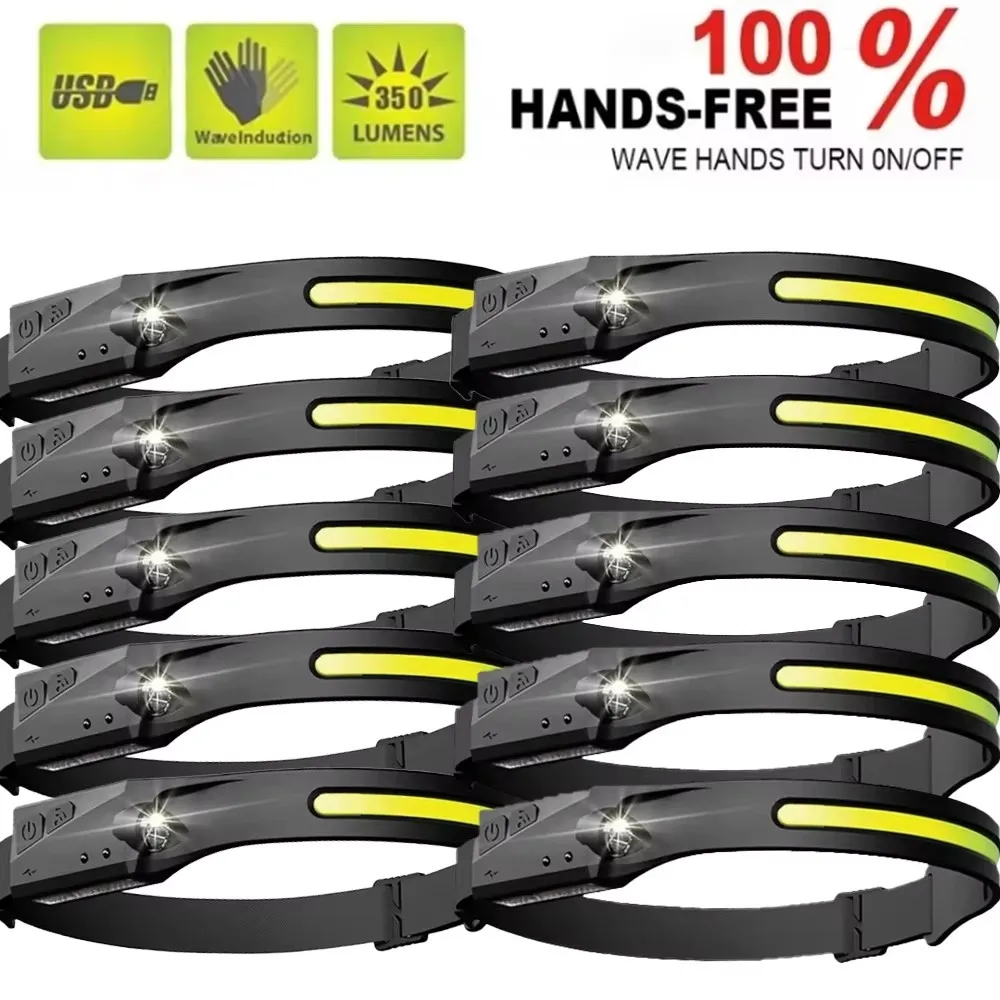 1-5PC Sensor Headlamp LED Head Flashlight Rechargeable Headlight Head Torch Builtin Battery 5Light Modes Fishing Camping Lantern